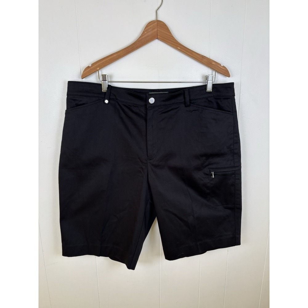 LRL Lauren Active Ralph Lauren Black Bermuda Shorts Women 16 Flat Front Pockets